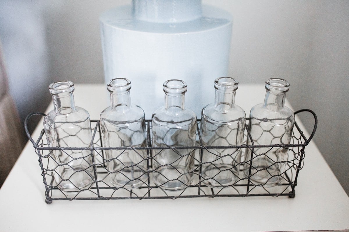 Wire Holder with 5 Glass Vases