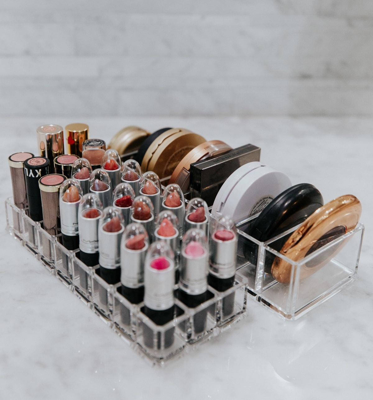 gold and glass makeup holder