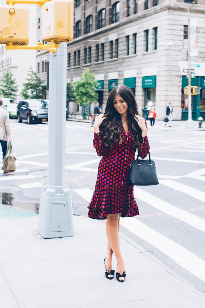 Red polka sales dot dress outfit
