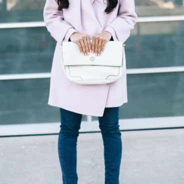 lavender coat & white booties