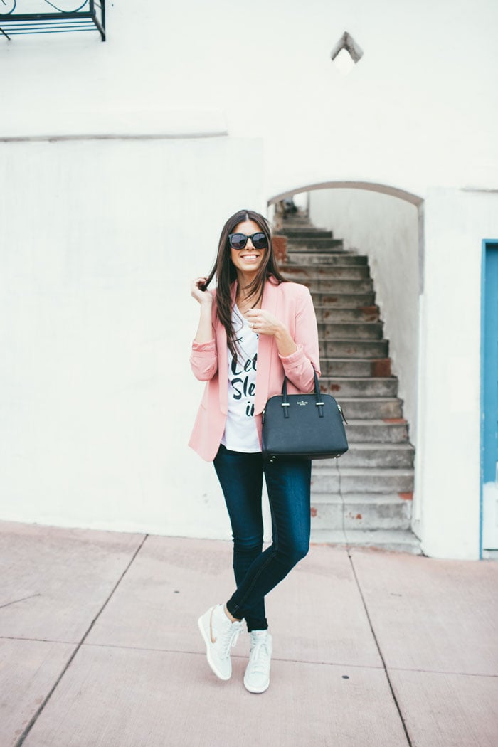 blazer and wedge sneaks
