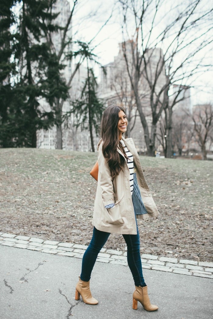 jcrew chatea trench coat - love the gingham lining and it has a hood!