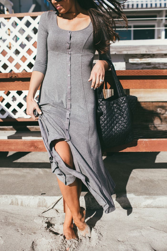 gray beach dress - it buttons down all the way so you can also wear it as a duster