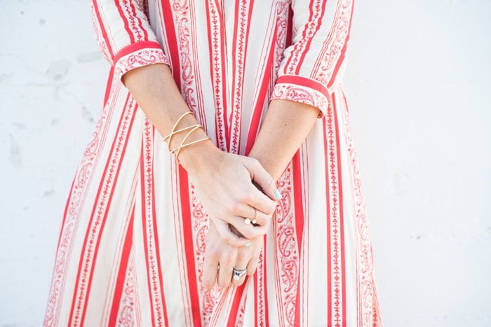 Red and white maxi dress