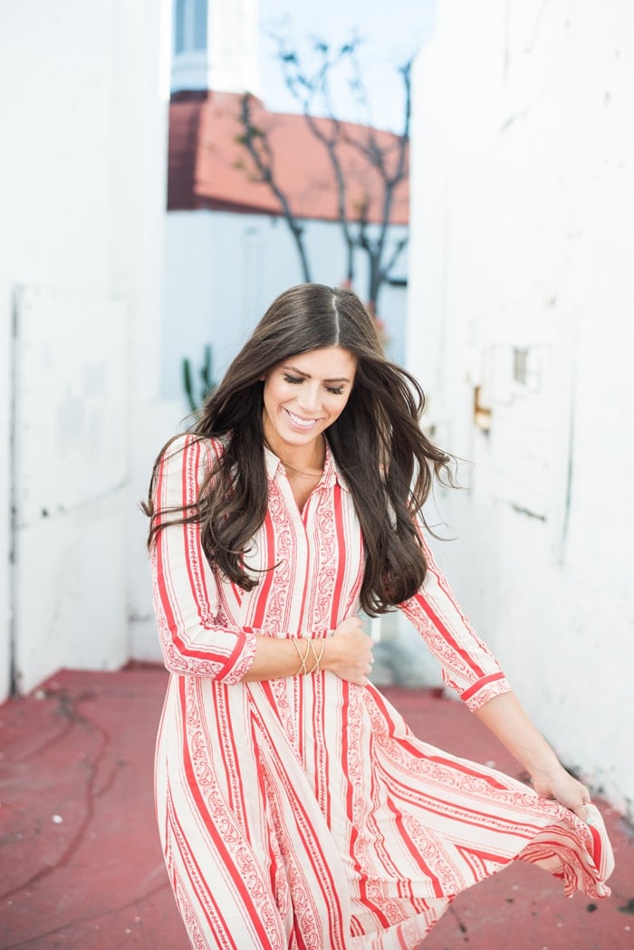 Red and white maxi dress