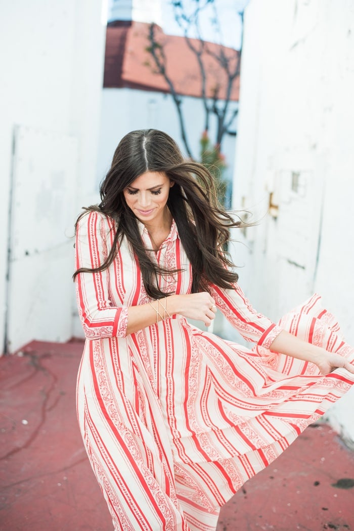 Red and white maxi dress