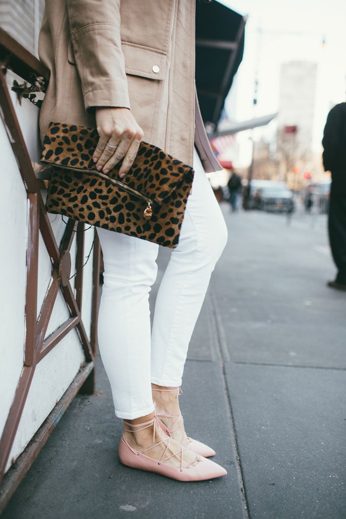 leopard clutch + ballet pink flats = the cutest combo!!!