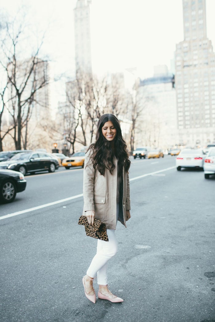 favorite trench coat for spring! gingham lining and a HOOD! so cute with bright, bold colors or neutrals like this outfit. love the leopard and pink lace up shoes too.