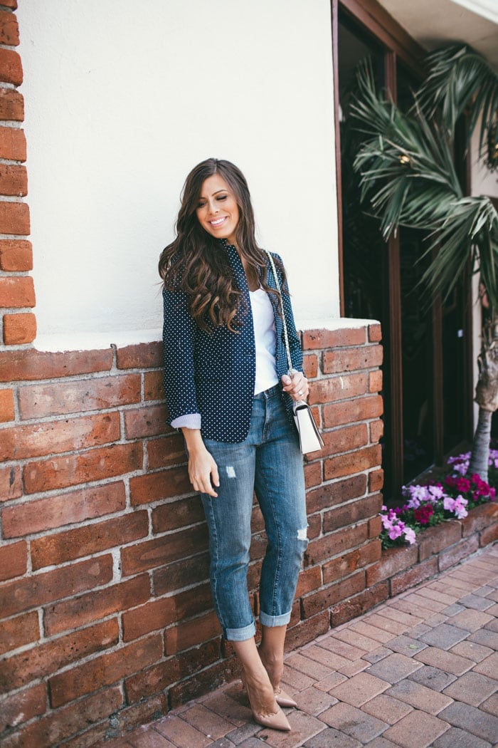 Casual look polka dot blazer and jeans