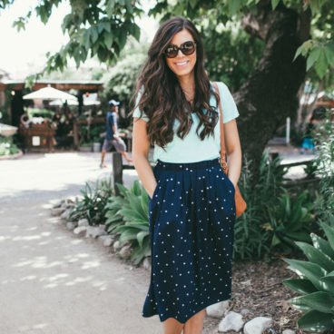 Cute polka dot skirt matched with teal shirt