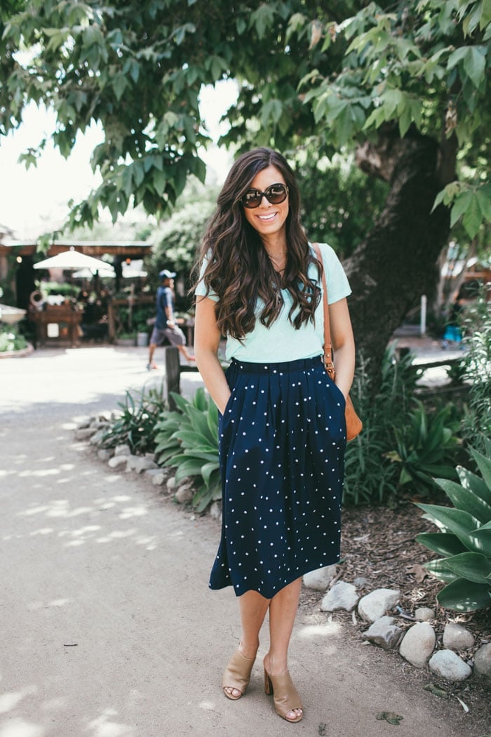 Cute polka dot skirt matched with teal shirt