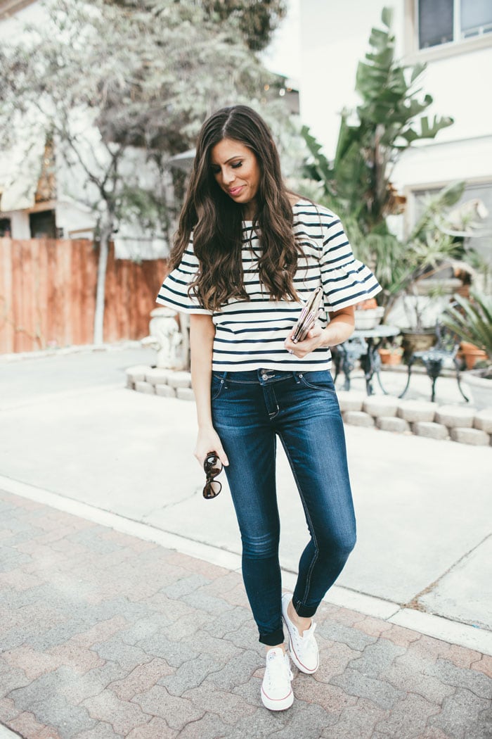 casual look striped peplum top