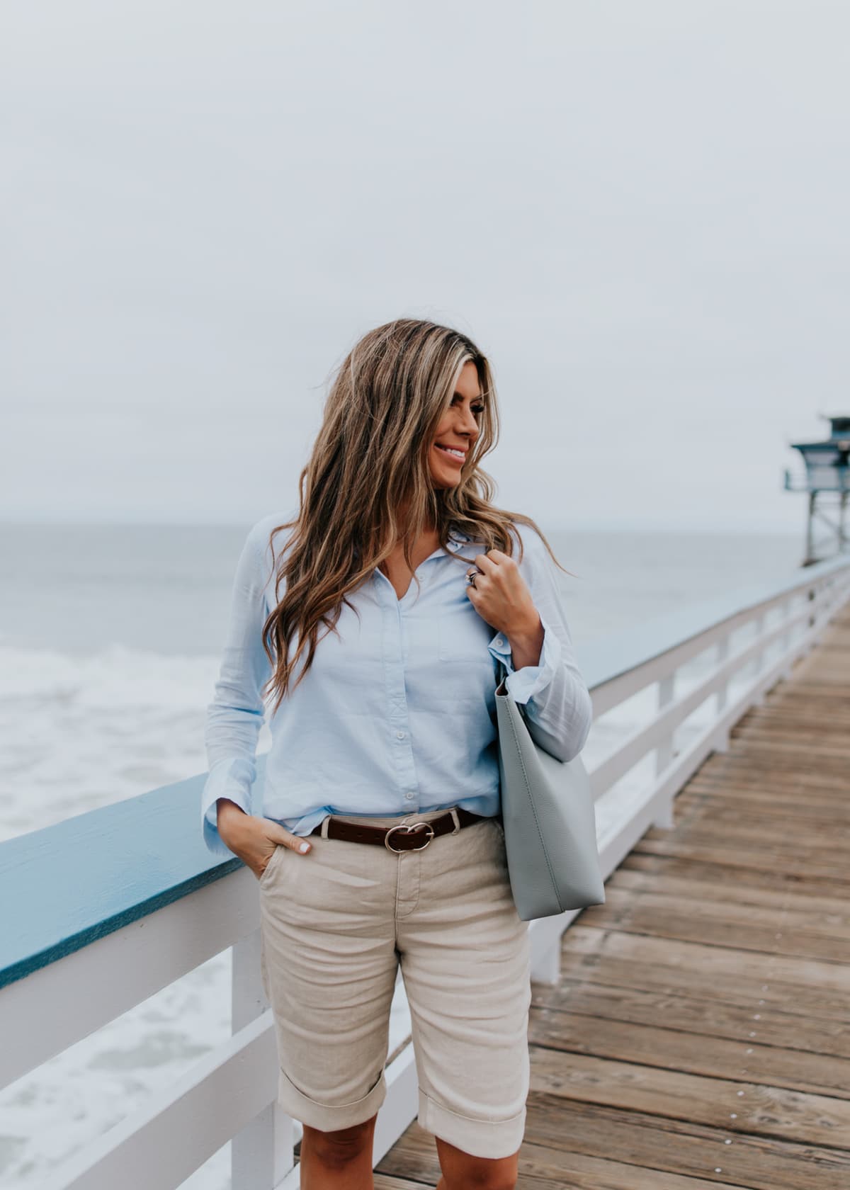 womens brown belt with bermuda shorts