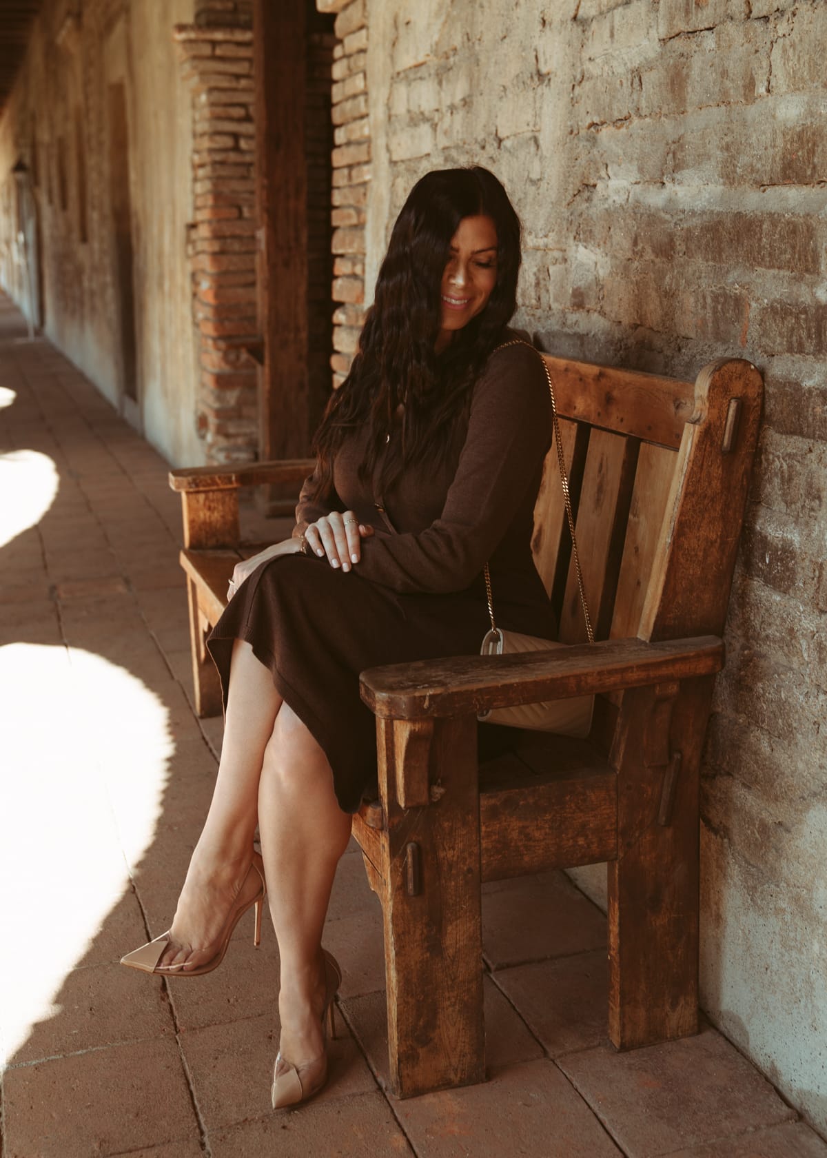 sweater dress with nude heels