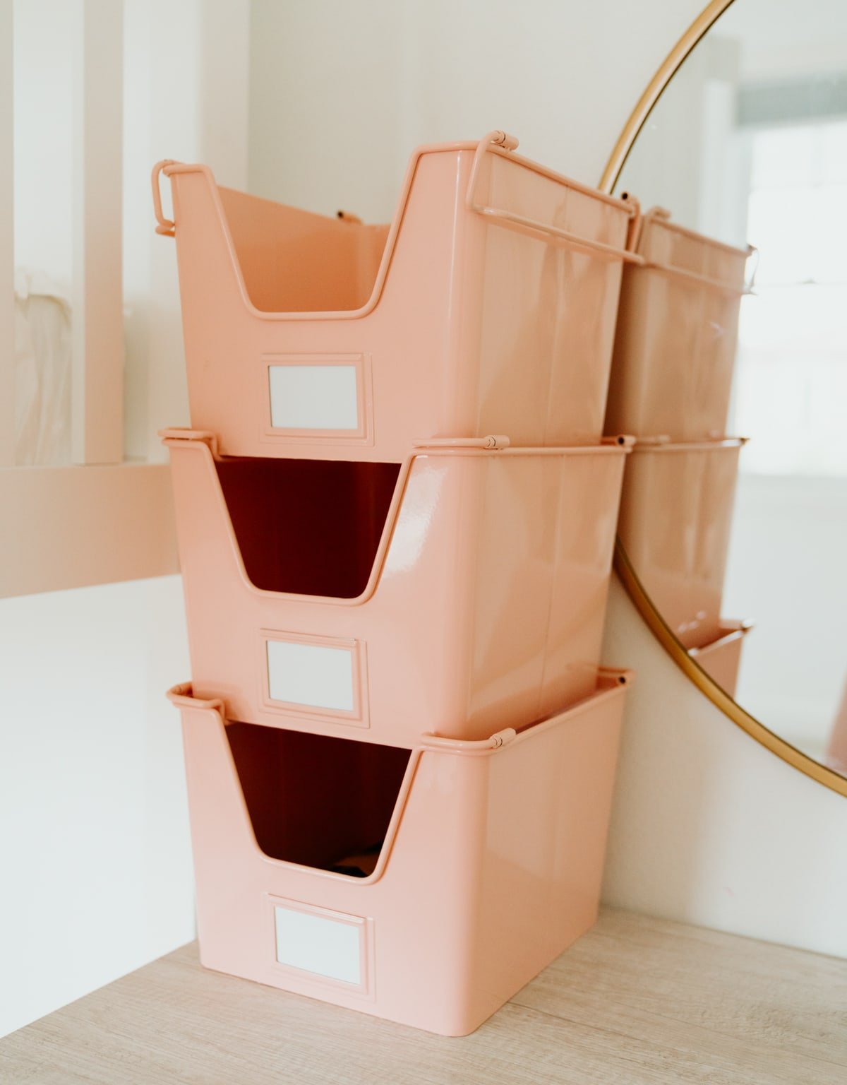 pink organizer bins