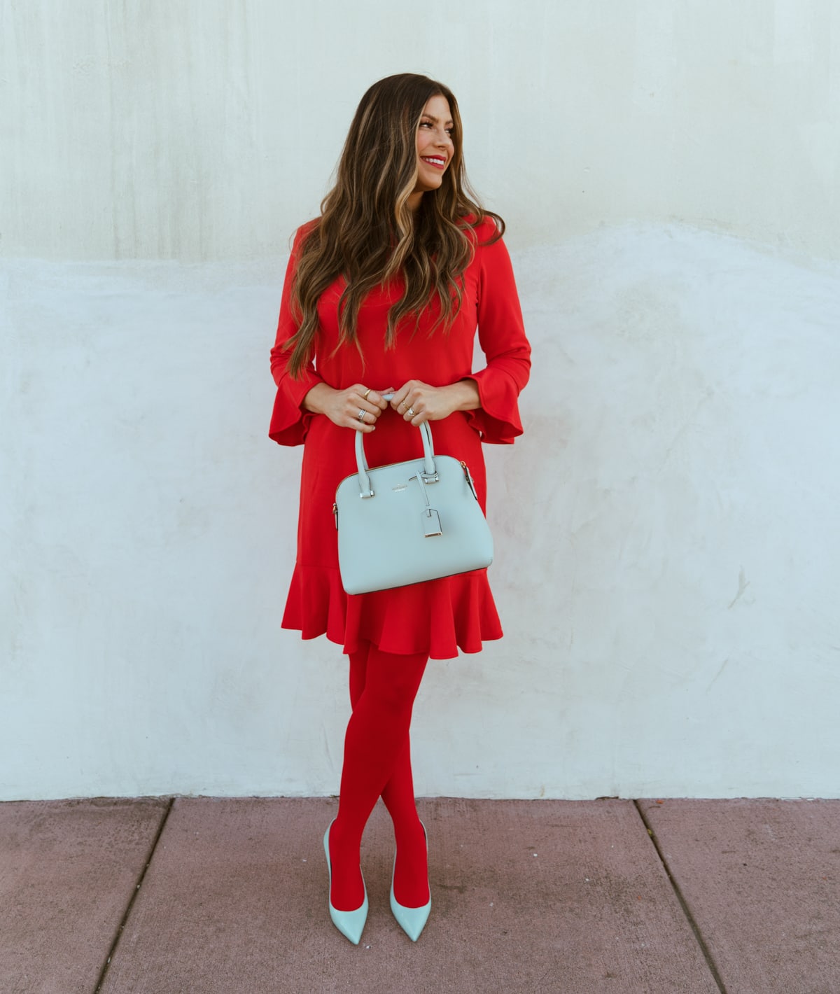 red and mint outfit