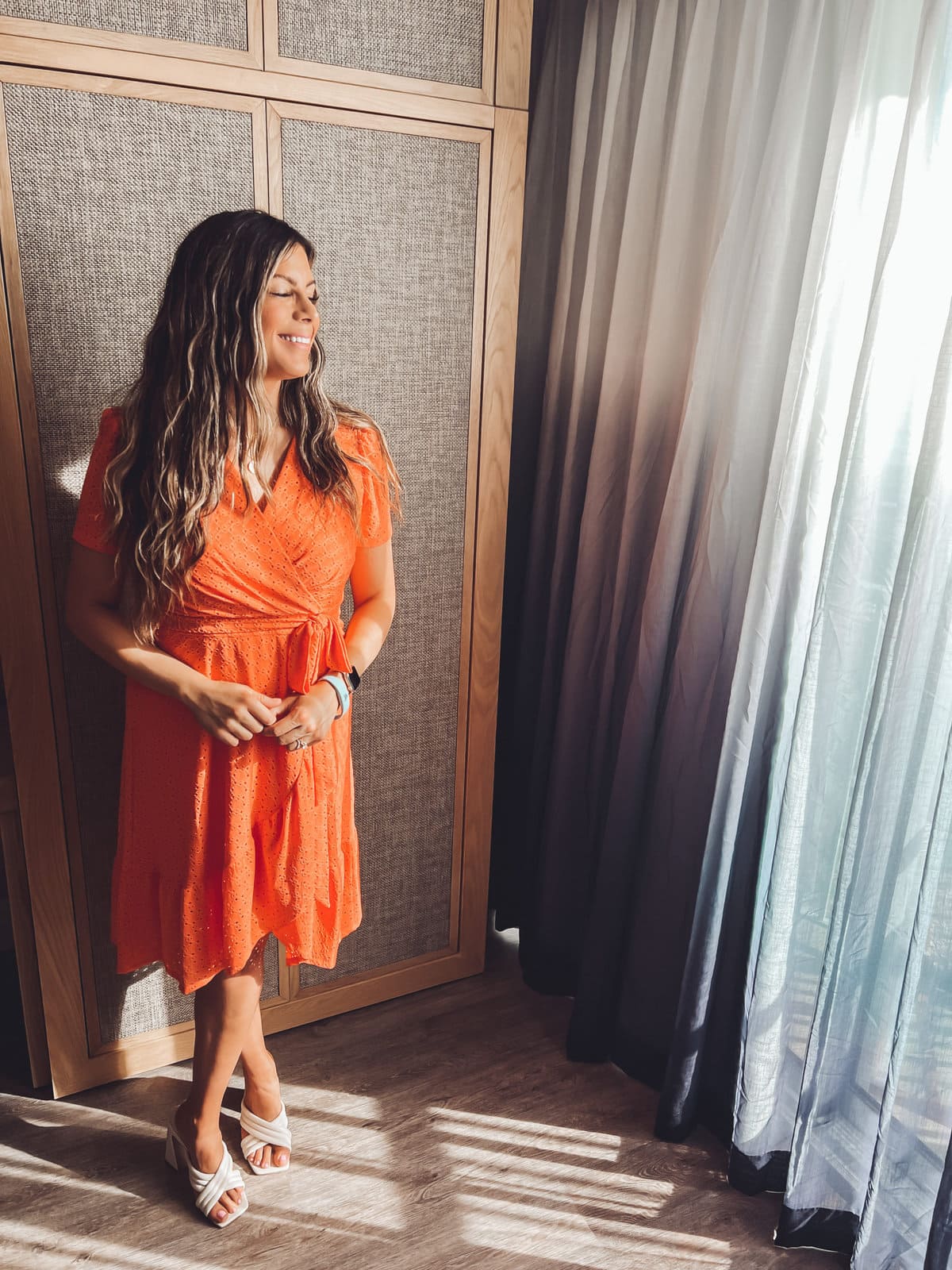 orange wrap dress