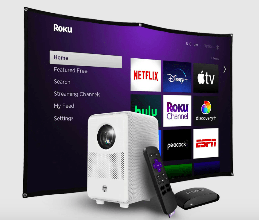 Roku Express Streaming Player and 84" Mobile Projection Screen