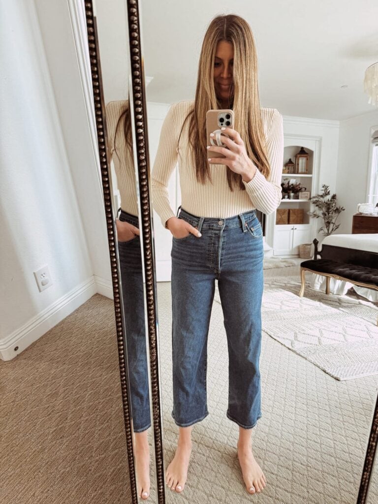 Corrine wearing Levi's jeans
