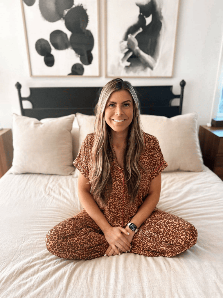 Corrine wearing Moonlight Short sleeve pajama