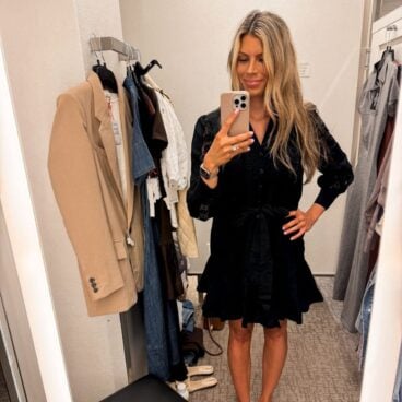 Corrine-wearing-Lace-Panel-Long-Sleeve-Minidress-1