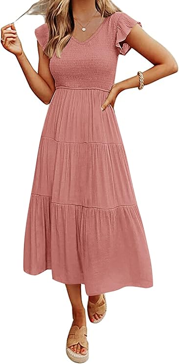 Tiered flutter sleeve dress