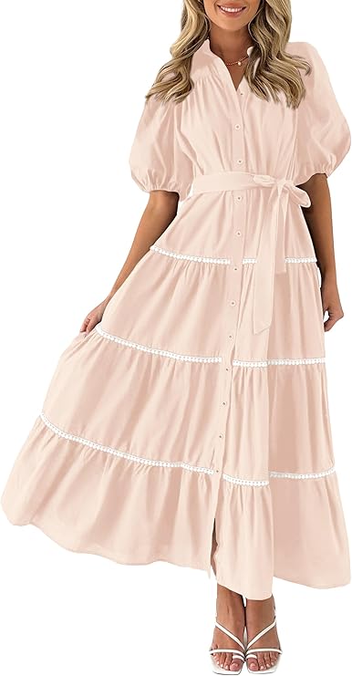 Puffy sleeve tiered dress