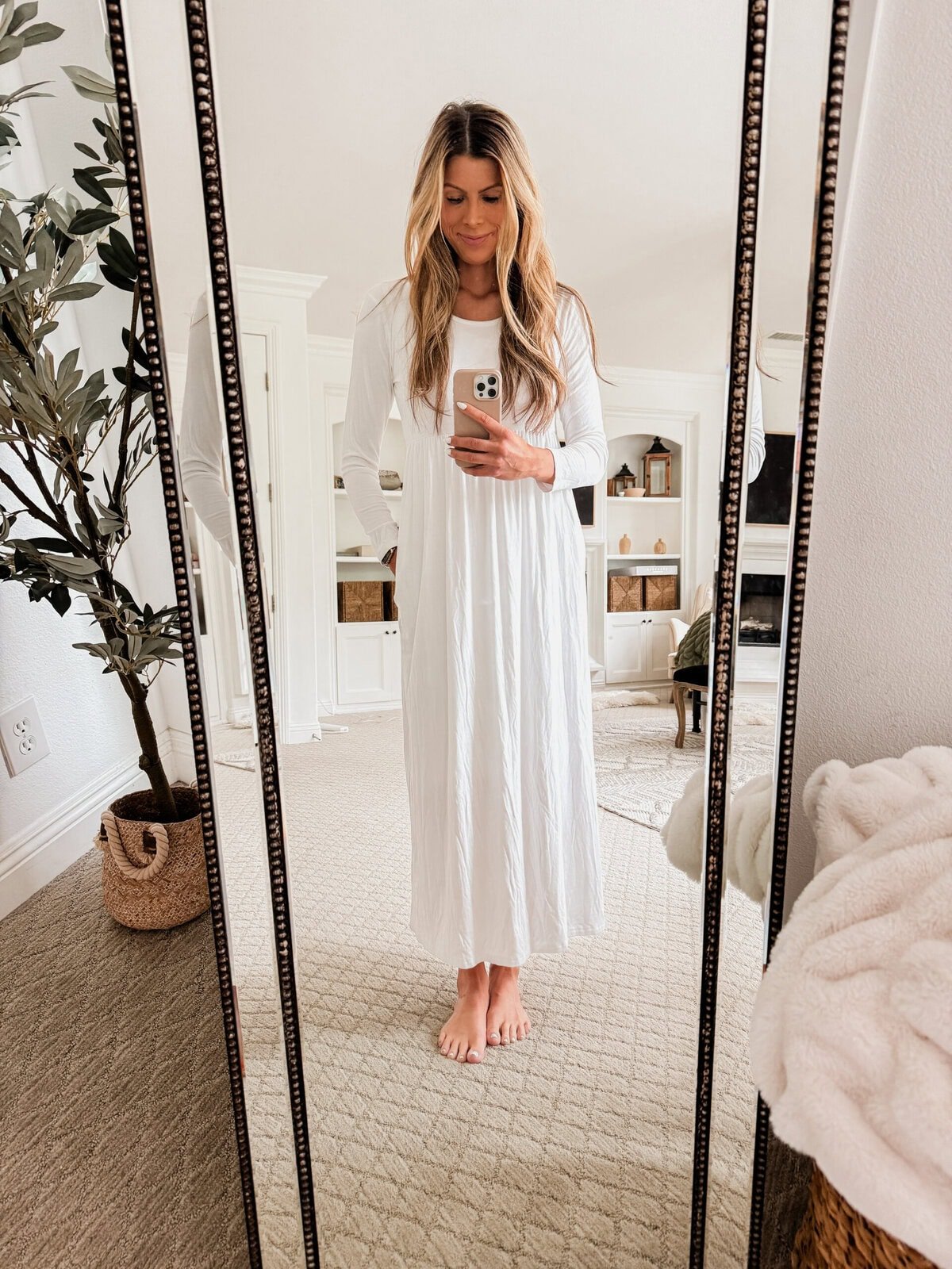Corrine wearing her white temple dress