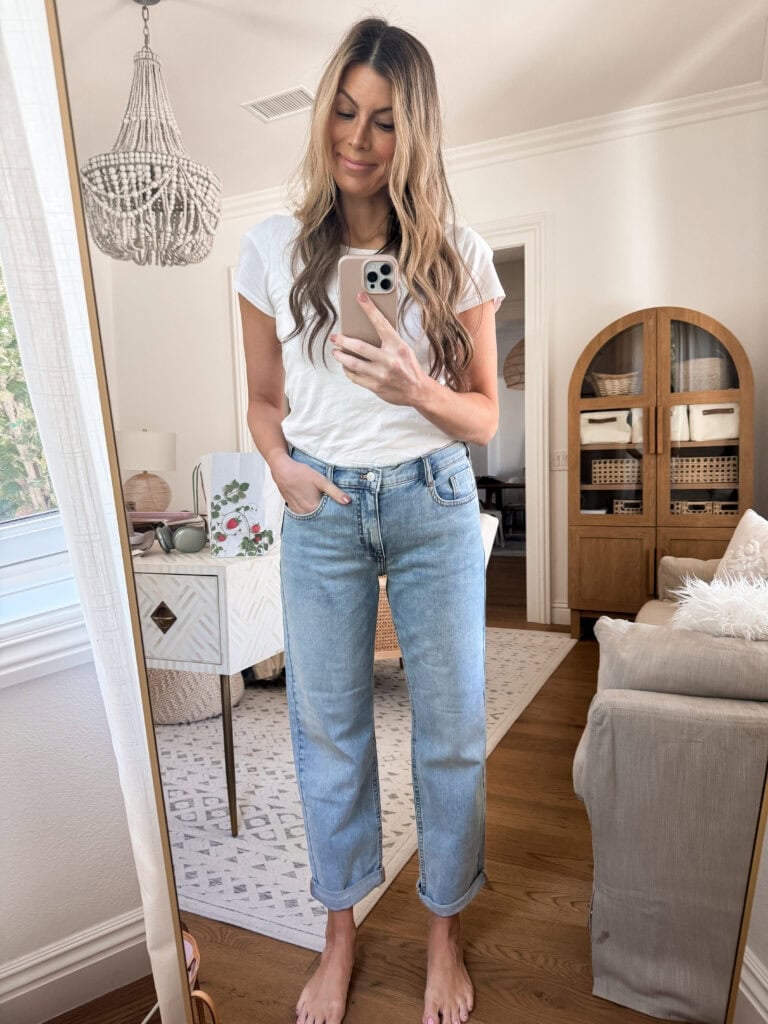 corrine wearing comfy relaxed jeans
