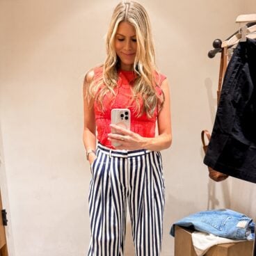 Corrine wearing Pleated-Waist Shell Top