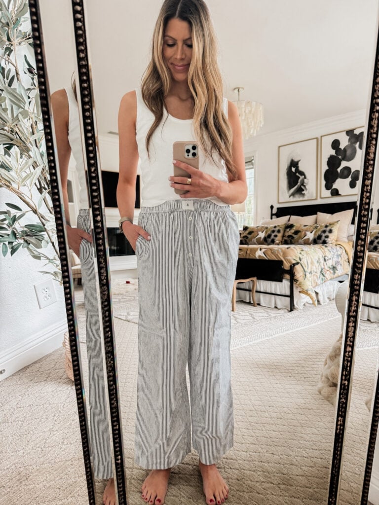 Corrine wearing boxer pants