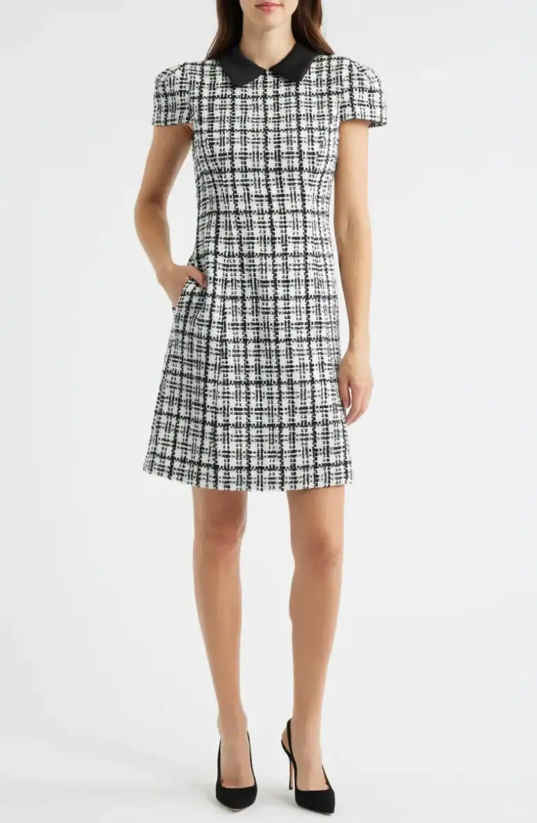 Cap Sleeve Bouclé Tweed Sheath Dress