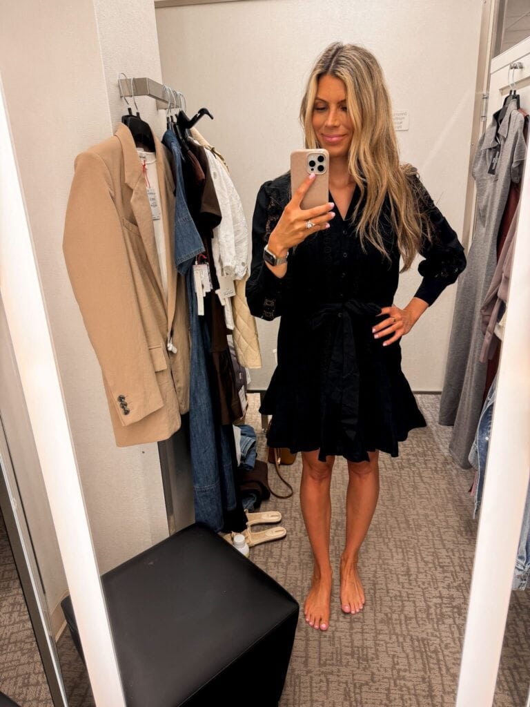 Corrine wearing Lace Panel Long Sleeve Minidress 1