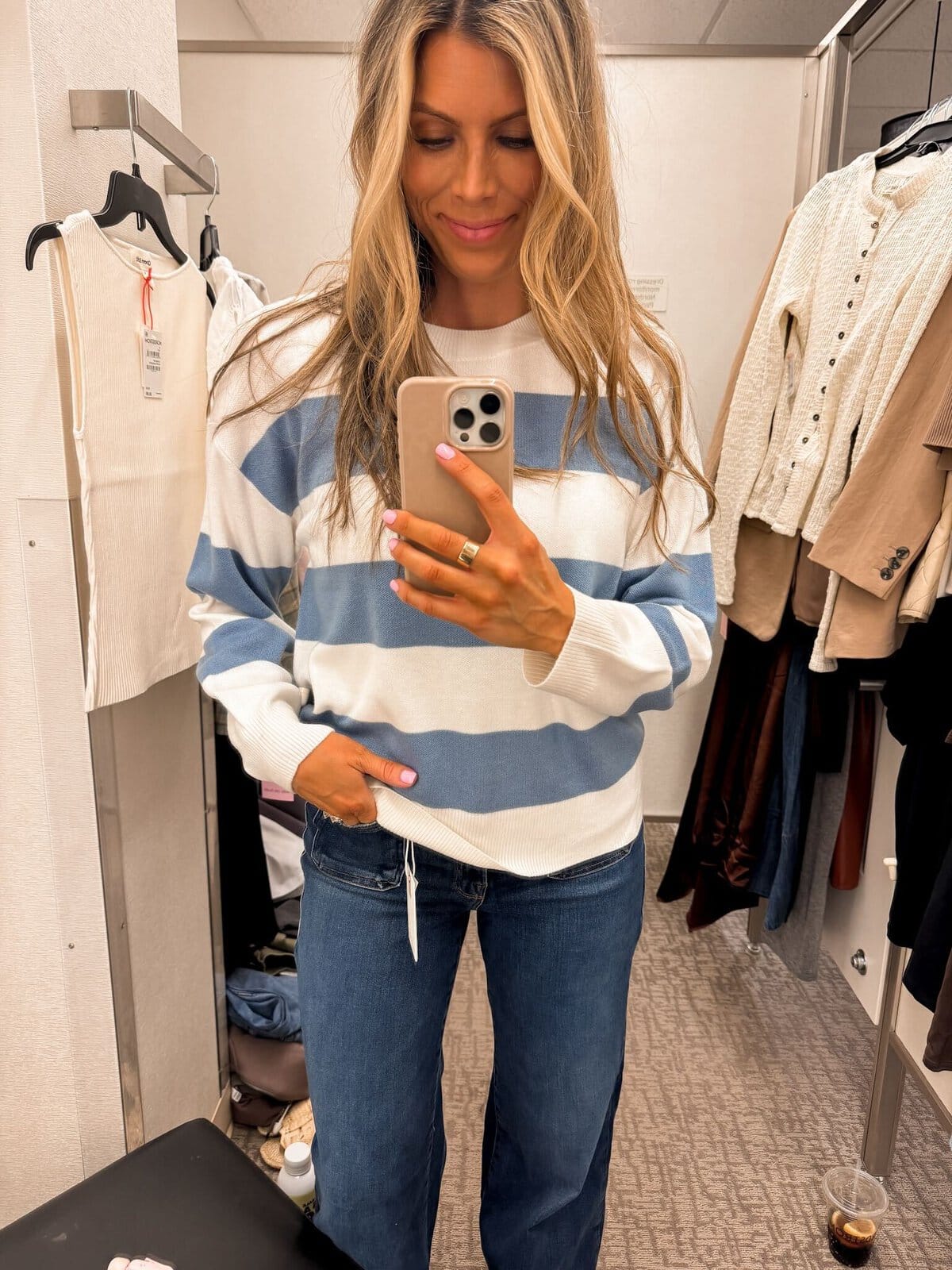 Corrine wearing Livy Stripe Sweater
