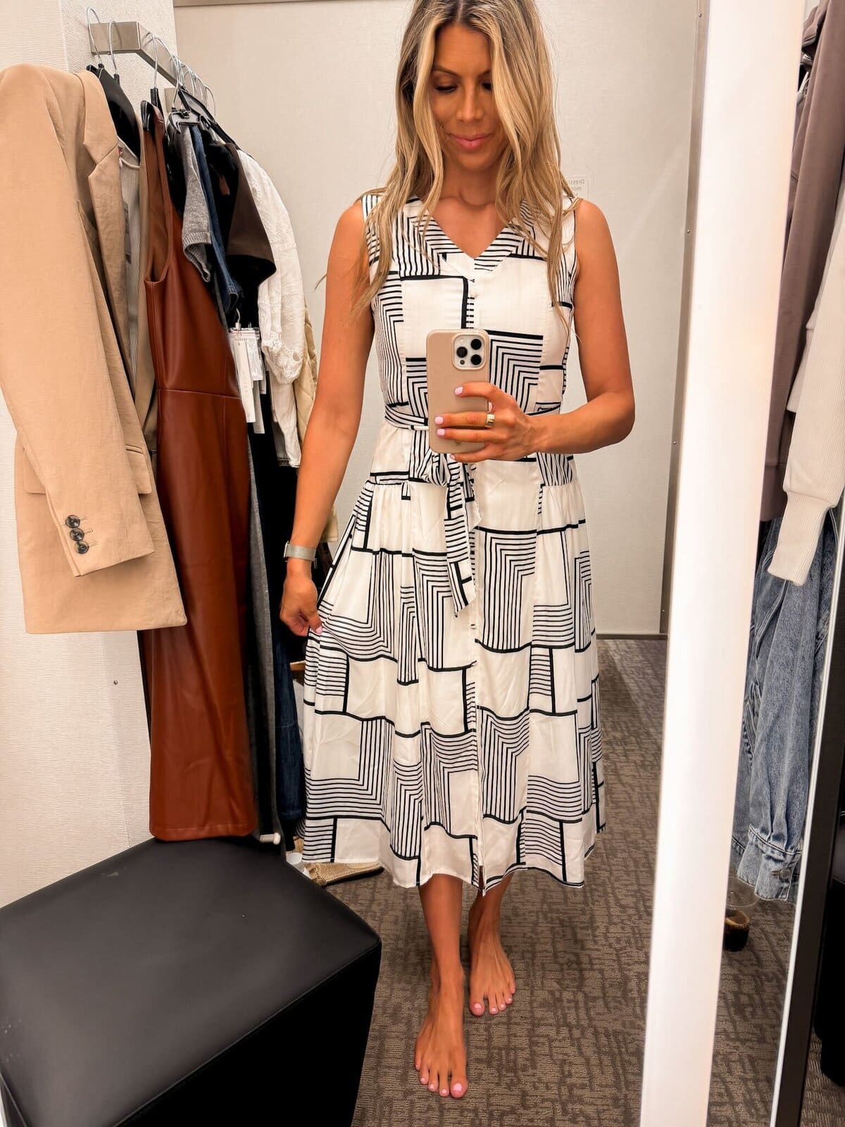 Corrine wearing Print Belted Midi Dress 2