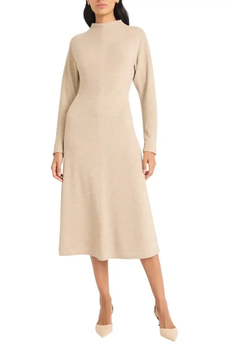 Funnel Neck Long Sleeve Knit Dress