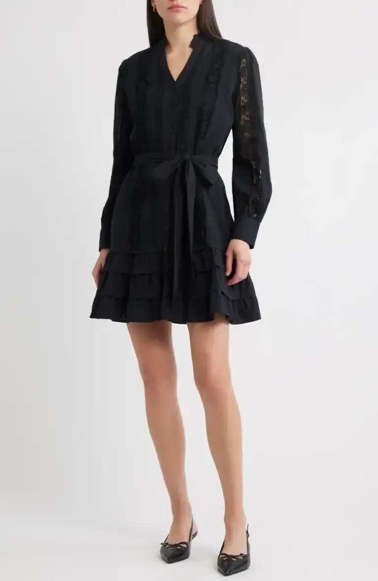 Lace Panel Long Sleeve Minidress
