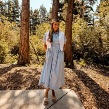 Corrine-wearing-gingham-Shirt-Dress-by-Exquise-768x1024