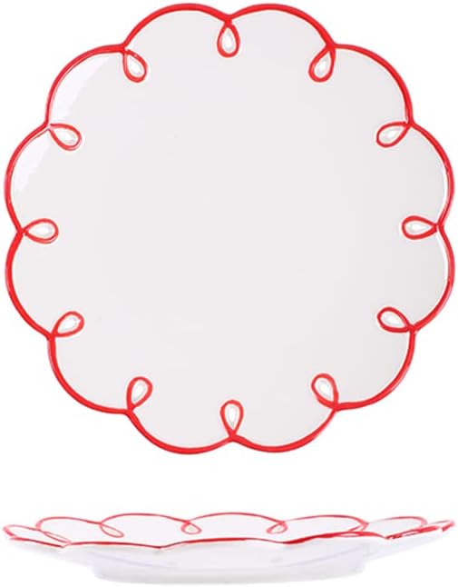 Colias Wing 8 Inches Red Edge Design Flower Shaped Ceramic Dinner Plates