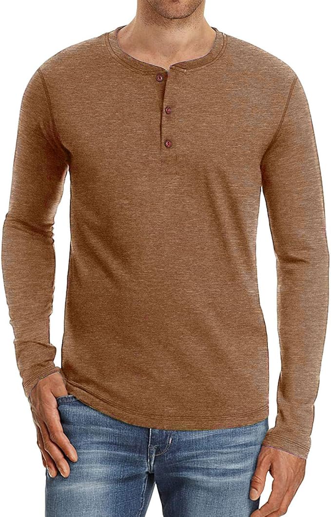 PEGENO Men's Fashion Casual Front Placket Long Sleeve