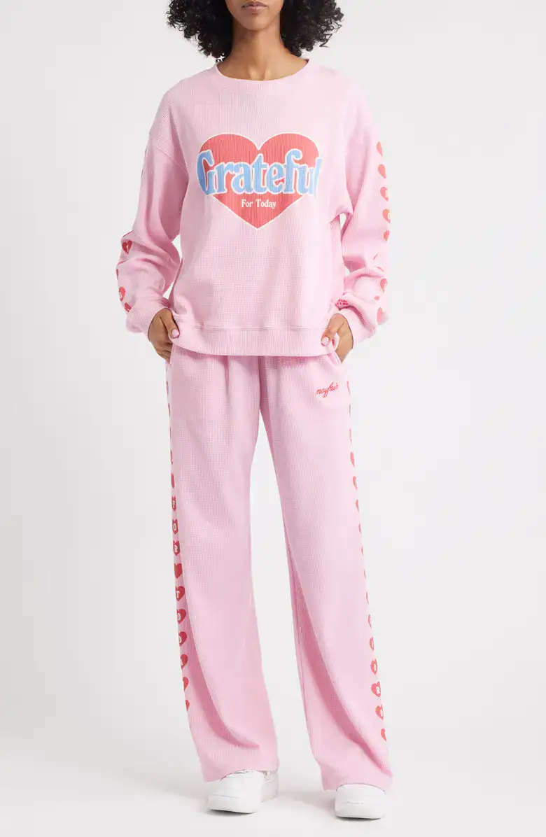 Grateful for Today Waffle Knit Fleece Graphic Sweatshirt and sweatpants