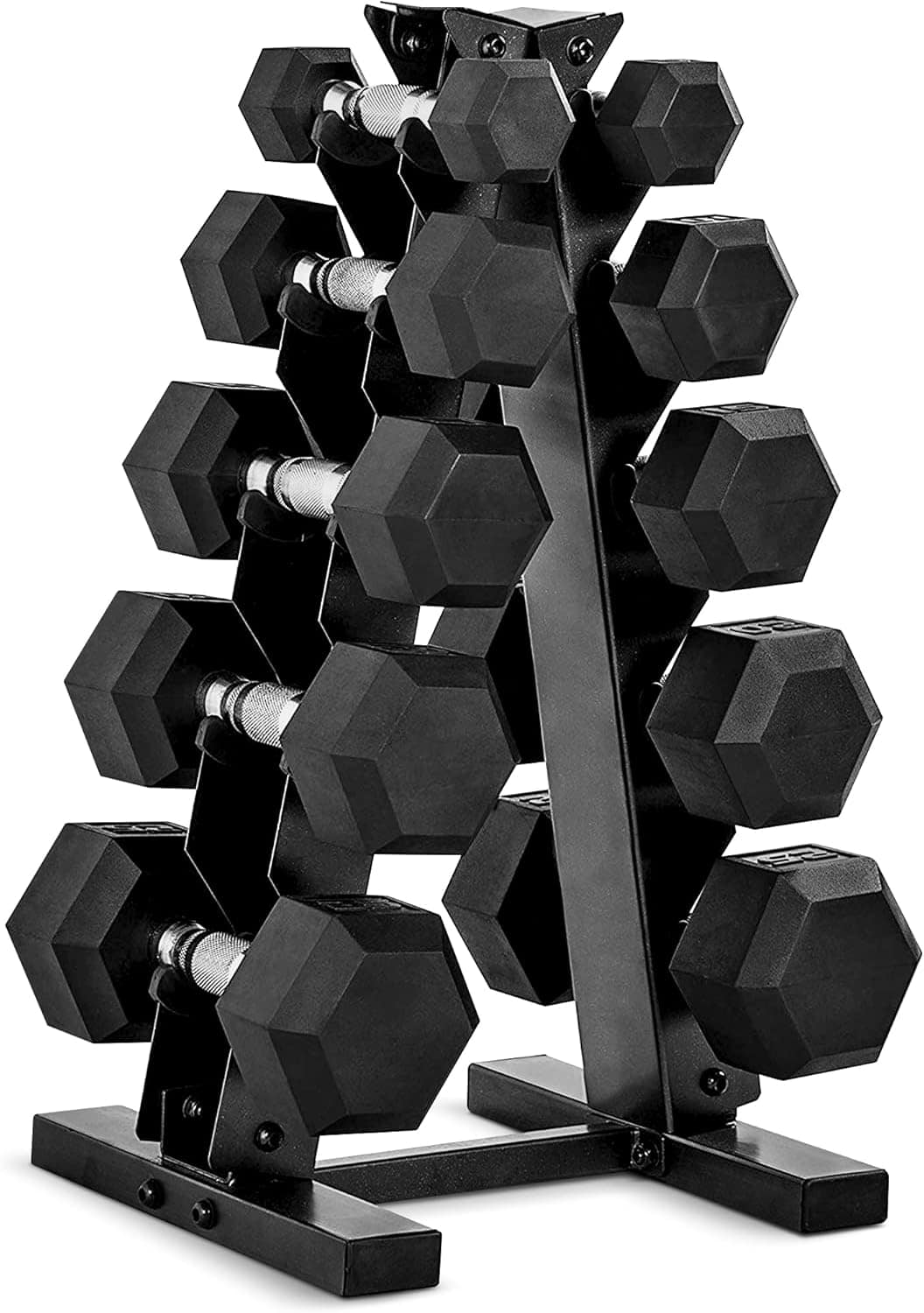 CAP Barbell Rubber Coated Dumbbell Weight Set with Vertical Rack