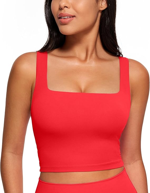 CRZ YOGA Butterluxe Square Neck Crop Tank Tops for Women