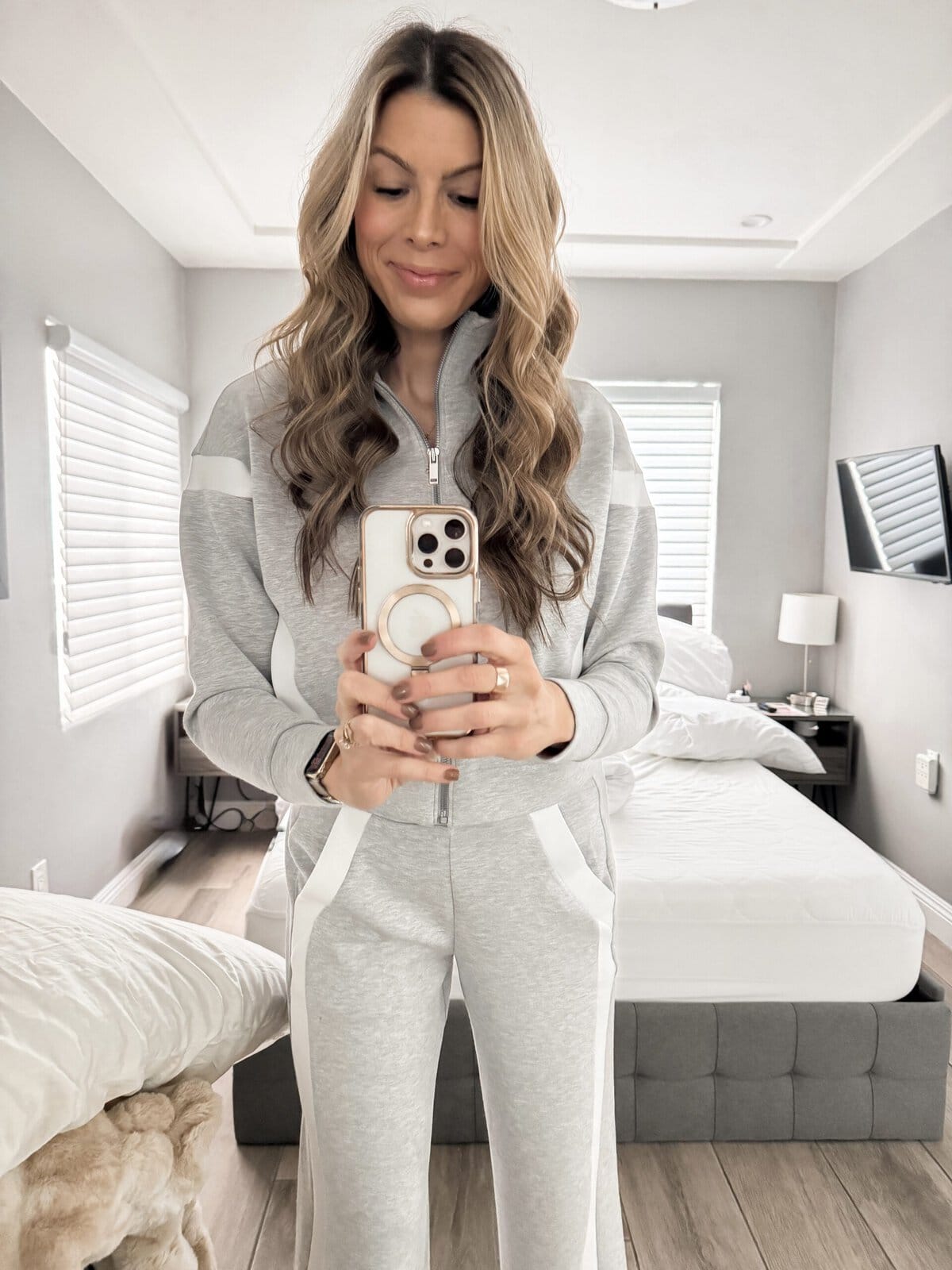 Spanx AirEssentials Wide-Leg Pant + Full-Zip Track Jacket travel outfit at home before flying