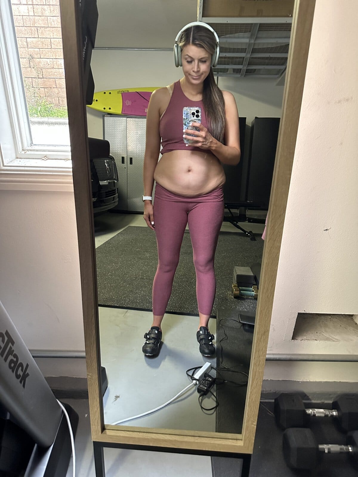 Before photo, postpartum belly before starting EllieMD tirzepatide microdosing in January 2024