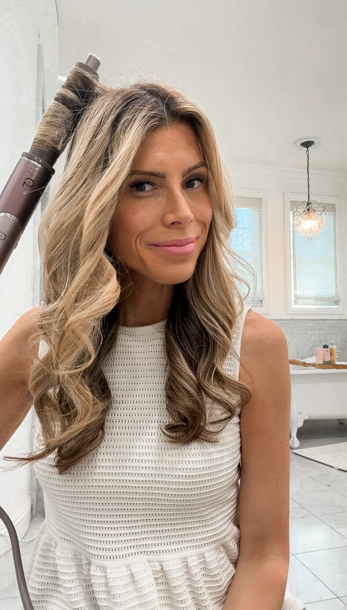 Corrine with finished curls — Shark Flex Fusion vs Dyson Airwrap comparison