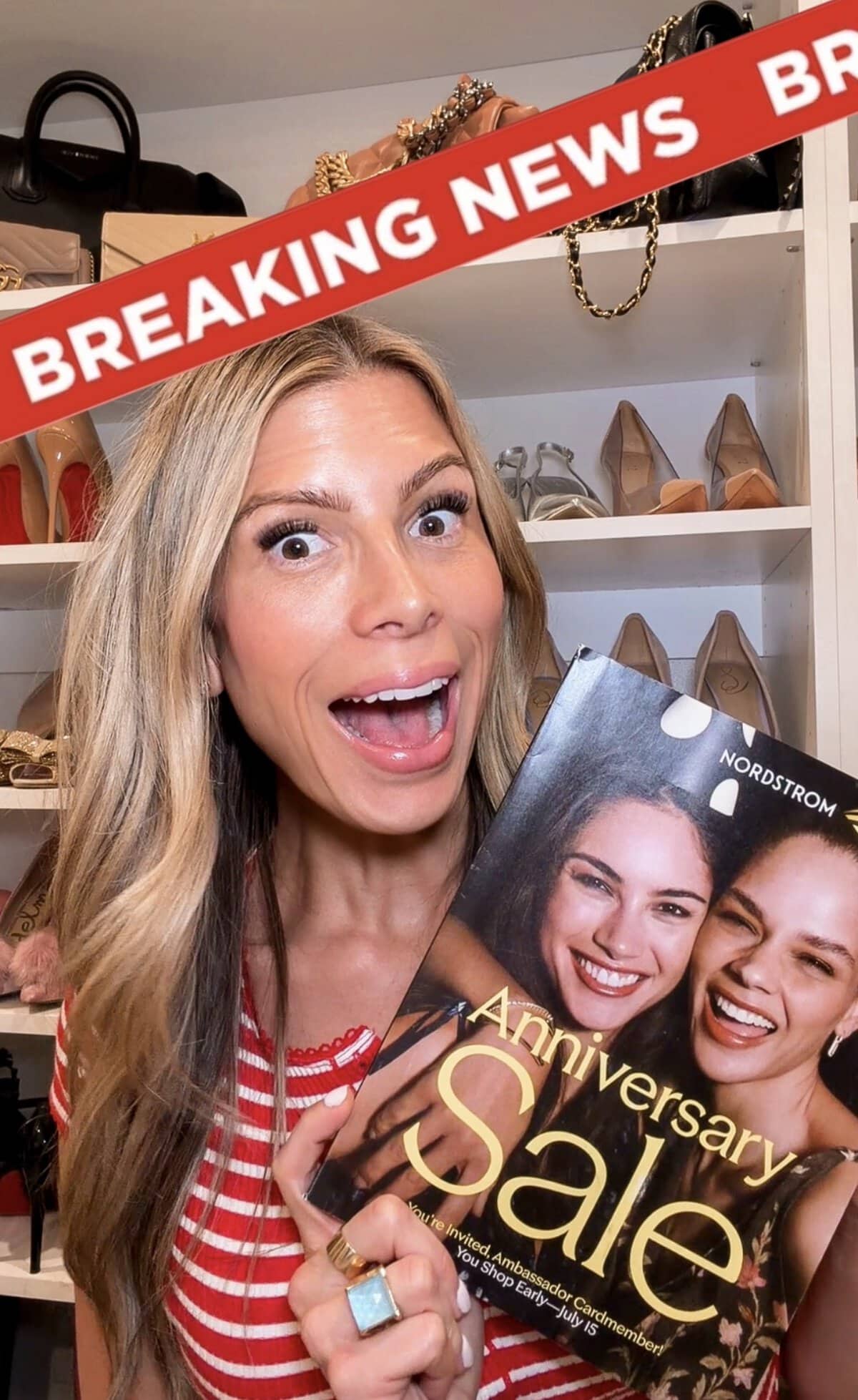 Corrine holding the Nordstrom catalog reacting to 14,000 new Anniversary Sale items