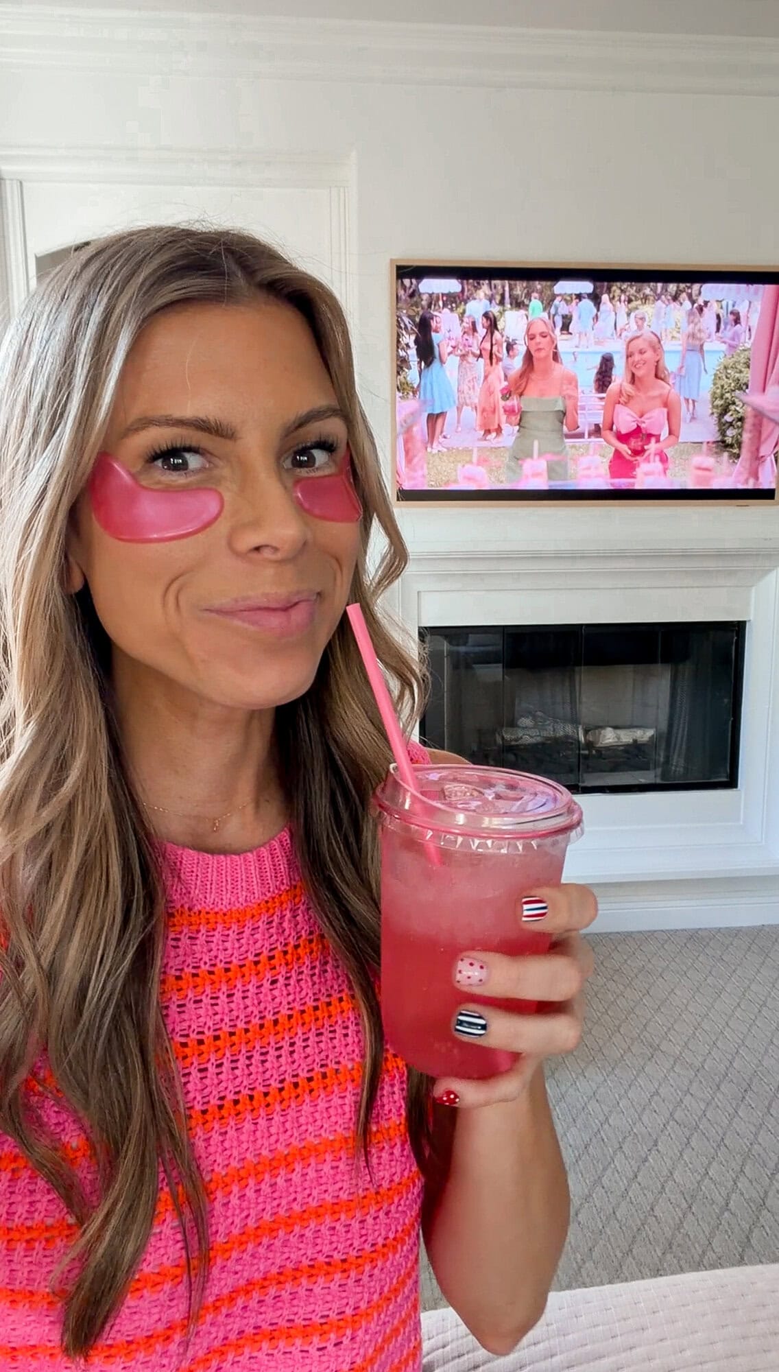 Pink top for Elle watching party from Amazon